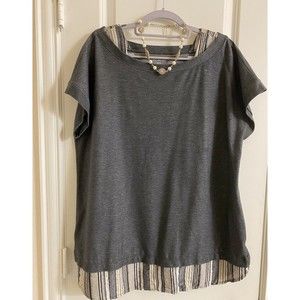 Lane Bryant Women's Layered Gray Gold Brown Stripe‎ Sleeve Blouse Shirt Sz 14/16